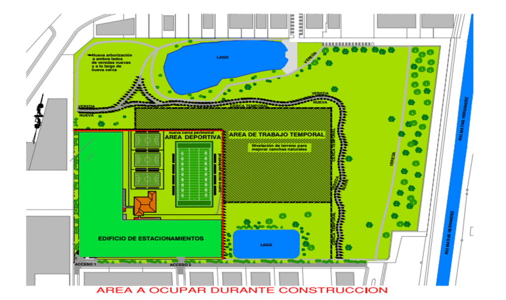 El proyecto será construido en el área delimitada con la línea roja. El resto del parque quedará igual.